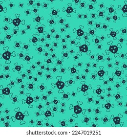 Black Skull on crossbones icon isolated seamless pattern on green background. Happy Halloween party.  Vector