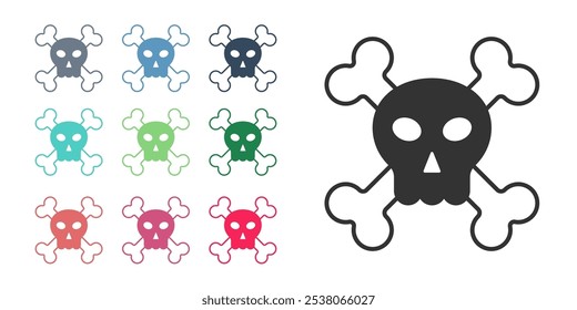 Black Skull on crossbones icon isolated on white background. Happy Halloween party. Set icons colorful. Vector