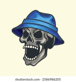 Black  skull open mouth with hat design