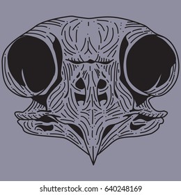  black skull of a owl on a blue background, for printing on T-shirts, website design element, tattoo salon mobile application, vector graphics, pinpoint work sketch