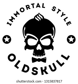 Black skull Skull with a rocker hairstyle. Old skull. Immortal stale.