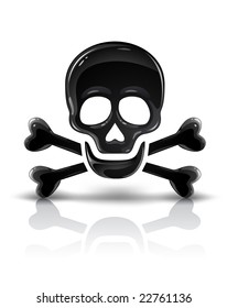 black skull symbol with crossed bones vector illustration