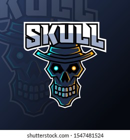 Black skull using hat mascot gaming esport logo template for squad club team