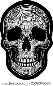 Black Skull Vector Design Art Tattoo Gothic Human Head Skeleton Retro Vintage Handdraw Chopper Motorcycle Motorhead Mexican Sugar Skull Tshirt Design 