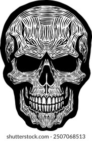 Negro Cráneo Vector Diseño Arte Tatuaje Gótico Cabeza Humana Esqueleto Retro Antiguas Handdraw Chopper Motocicleta Motorhead Mexican Sugar Skull Diseño de la camiseta 