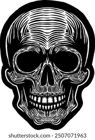 Black Skull Vector Design Art Tattoo Gothic Human Head Skeleton Retro Vintage Handdraw Chopper Motorcycle Motorhead Mexican Sugar Skull Tshirt Design 