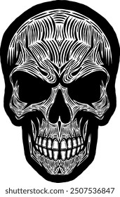 Black Skull Vector Design Art Tattoo Gothic Human Head Skeleton Retro Vintage Handdraw Chopper Motorcycle Motorhead Mexican Sugar Skull Tshirt Design 