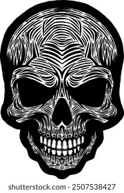 Black Skull Vector Design Art Tattoo Gothic Human Head Skeleton Retro Vintage Handdraw Chopper Motorcycle Motorhead Mexican Sugar Skull Tshirt Design 