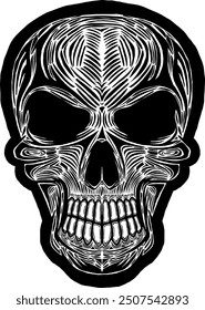 Black Skull Vector Design Art Tattoo Gothic Human Head Skeleton Retro Vintage Handdraw Chopper Motorcycle Motorhead Mexican Sugar Skull Tshirt Design 