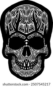 Black Skull Vector Design Art Tattoo Gothic Human Head Skeleton Retro Vintage Handdraw Chopper Motorcycle Motorhead Mexican Sugar Skull Tshirt Design 