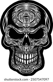 Black Skull Vector Design Art Tattoo Gothic Human Head Skeleton Retro Vintage Handdraw Chopper Motorcycle Motorhead Mexican Sugar Skull Tshirt Design 