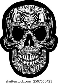 Black Skull Vector Design Art Tattoo Gothic Human Head Skeleton Retro Vintage Handdraw Chopper Motorcycle Motorhead Mexican Sugar Skull Tshirt Design 