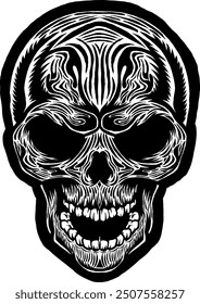Black Skull Vector Design Art Tattoo Gothic Human Head Skeleton Retro Vintage Handdraw Chopper Motorcycle Motorhead Mexican Sugar Skull Tshirt Design 