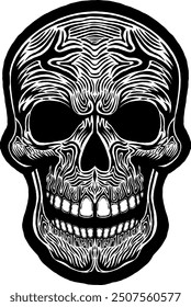 Black Skull Vector Design Art Tattoo Gothic Human Head Skeleton Retro Vintage Handdraw Chopper Motorcycle Motorhead Mexican Sugar Skull Tshirt Design 