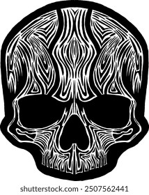 Black Skull Vector Design Art Tattoo Gothic Human Head Skeleton Retro Vintage Handdraw Chopper Motorcycle Motorhead Mexican Sugar Skull Tshirt Design 