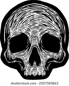 Black Skull Vector Design Art Tattoo Gothic Human Head Skeleton Retro Vintage Handdraw Chopper Motorcycle Motorhead Mexican Sugar Skull Tshirt Design 