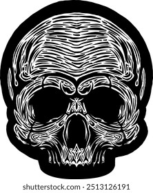 Black Skull Vector Design Art Tattoo Gothic Human Head Skeleton Retro Vintage Handdraw Chopper Motorcycle Motorhead Mexican Sugar Skull Tshirt Design 