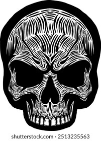 Black Skull Vector Design Art Tattoo Gothic Human Head Skeleton Retro Vintage Handdraw Chopper Motorcycle Motorhead Mexican Sugar Skull Tshirt Design 