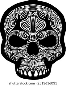 Black Skull Vector Design Art Tattoo Gothic Human Head Skeleton Retro Vintage Handdraw Chopper Motorcycle Motorhead Mexican Sugar Skull Tshirt Design 