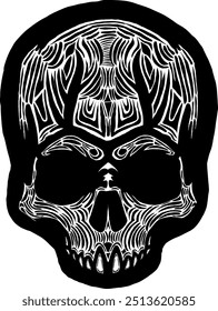 Black Skull Vector Design Art Tattoo Gothic Human Head Skeleton Retro Vintage Handdraw Chopper Motorcycle Motorhead Mexican Sugar Skull Tshirt Design 