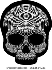 Negro Cráneo Vector Diseño Arte Tatuaje Gótico Cabeza Humana Esqueleto Retro Antiguas Handdraw Chopper Motocicleta Motorhead Mexican Sugar Skull Diseño de la camiseta 