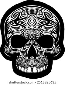 Black Skull Vector Design Art Tattoo Gothic Human Head Skeleton Retro Vintage Handdraw Chopper Motorcycle Motorhead Mexican Sugar Skull Tshirt Design 