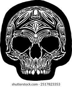 Black Skull Vector Design Art Tattoo Gothic Human Head Skeleton Retro Vintage Handdraw Chopper Mexican Sugar Skull Component Tshirt Design 