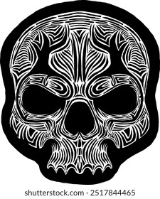 Black Skull Vector Design Art Tattoo Gothic Human Head Skeleton Retro Vintage Handdraw Chopper Mexican Sugar Skull Component Tshirt Design 