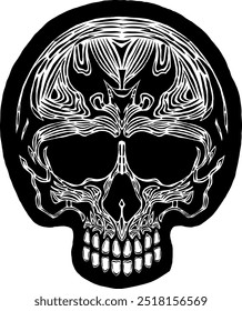 Black Skull Vector Design Art Tattoo Gothic Human Head Skeleton Retro Vintage Handdraw Chopper Mexican Sugar Skull Component Tshirt Design 