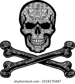 Black Skull Vector Design Art Tattoo Gothic Human Head Skeleton Retro Vintage Handdraw Chopper Mexican Sugar Skull Component Tshirt Design 