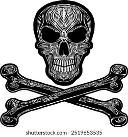 Black Skull Vector Design Art Tattoo Gothic Human Head Skeleton Retro Vintage Handdraw Chopper Mexican Sugar Skull Component Tshirt Design 