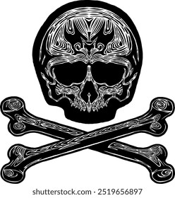 Black Skull Vector Design Art Tattoo Gothic Human Head Skeleton Retro Vintage Handdraw Chopper Mexican Sugar Skull Component Tshirt Design 