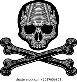 Black Skull Vector Design Art Tattoo Gothic Human Head Skeleton Retro Vintage Handdraw Chopper Mexican Sugar Skull Component Tshirt Design 