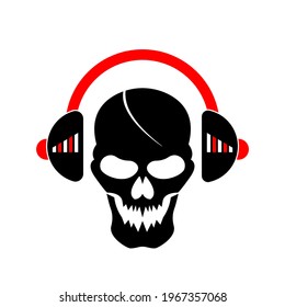 black skull vector illustration with the handset on the side, great for logos and icons of rock music, playing music, loud music, playing music