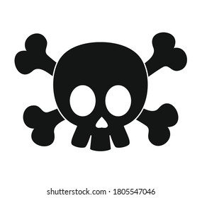 Black skull vector illustration isolated on white background.Skull emoticon.Bones vector. Skull clipart.