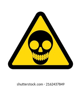 Black skull, warning yellow triangular sign isolated on white background, vector illustration