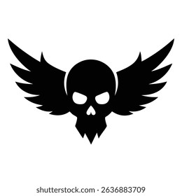 Black skull with wings graphic design element.