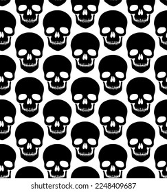 Black skulls on a white background. Seamless pattern.