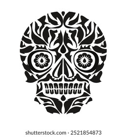 Black skulls patterns graphic print, It represents death in the next world, Design element for logo, tattoo, textile, fabric pattern design decorations templates and other designs.