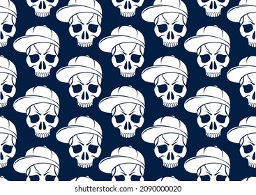 Black skulls seamless vector background, endless pattern with horror death sculls, stylish wallpaper of hard rock culture music fashion theme, gothic image.