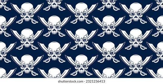 Black skulls seamless vector background, endless pattern with horror death sculls, stylish wallpaper of hard rock culture music fashion theme, gothic image.