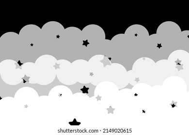 Black sky with clouds and stars background. Vector illustration.