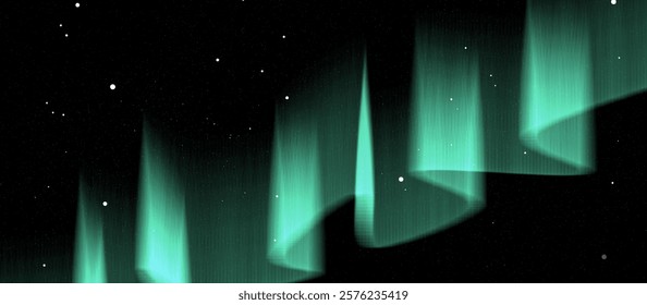 Black sky with green Aurora and many stars in the shape of the milky way, astronomy background, Vector illustration. landscape