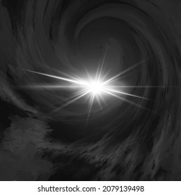 Black sky and light. Spirally twisted sky and bright white light, Abstract