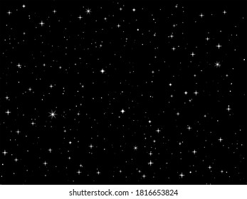 Black sky with stars illustration texture. Vector.