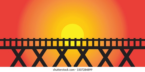 Black sky walk over bridge on sun set background