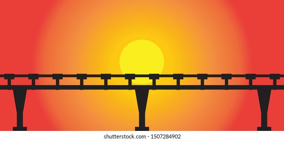 Black sky walk over bridge on sun set background