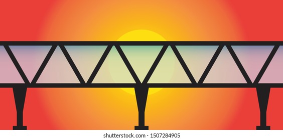 Black sky walk over bridge on sun set background