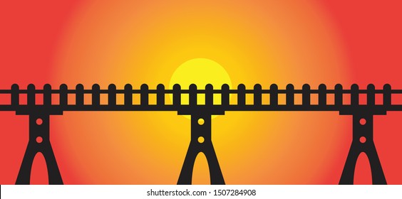 Black sky walk over bridge on sun set background