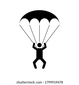 Black skydiver on white background, sign for design, vector illustration